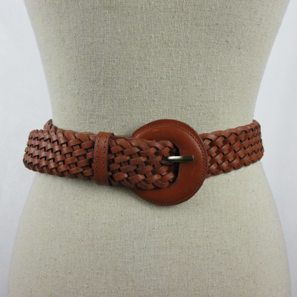 Y2K Capezio Brown Leather Weave 1.5" Belt Made in Argentina S/M